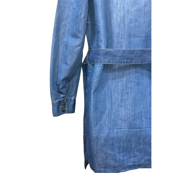 NWT Denim Long-Sleeve Belted Shirt Dress With Front Pockets By Kale Generation - Picture 8 of 8
